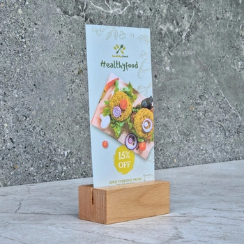 Wooden menu stand with acrylic pocket A6 + LOGO