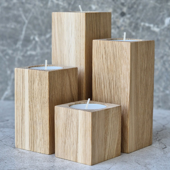 Oak tealight candle holder set of 4