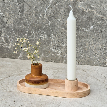 Beech tray with candle holder 200x100x35mm