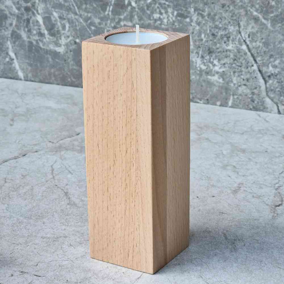 Beech tealight candle holder 50x50x150mm