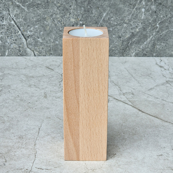 Beech tealight candle holder 50x50x150mm