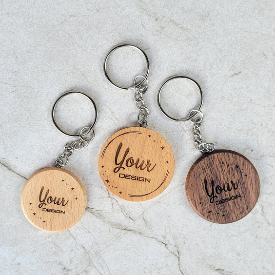 American walnut round keychain ∅35 mm