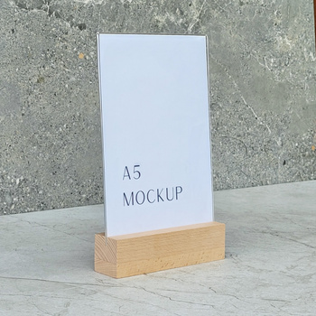 Wooden menu stand with acrylic pocket A5 + LOGO